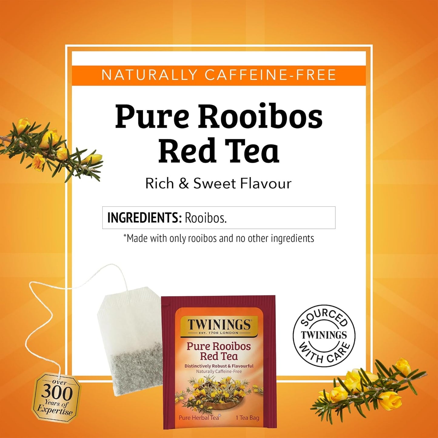 Twinings Pure Rooibos Red Herbal Tea Individually Wrapped Bags, 20 Count (Pack of 1), Sweet with Uplifting Aroma, Naturally Caffeine-Free, Enjoy Hot or Iced, 20 Teabags