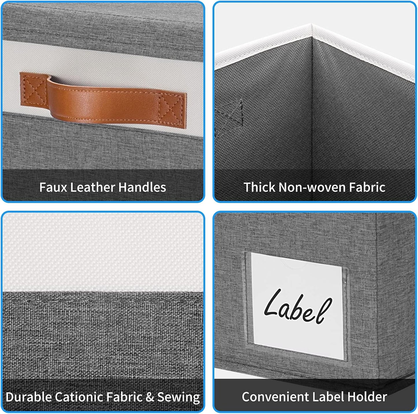 GhvyenntteS Extra Large Storage Bins with Lids 6 Pack, Foldable Fabric Storage Boxes with Lids and 3 Leather Handles, Storage Baskets with Label Window (Grey, 15.75" x 11.8" x 10.2")