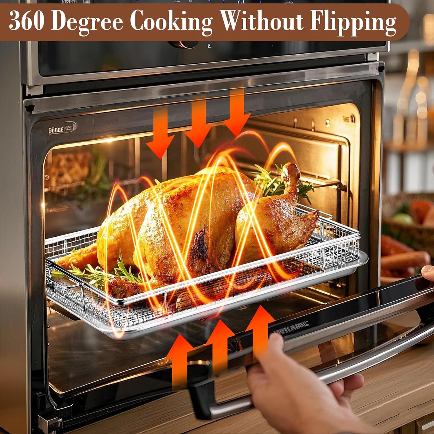 4PCS Air Fryer Basket for Oven, Nonstick Stainless Steel Baking Sheet 360°Heating Grilling Oven Air Fryer Accessories Basket and Tray for Family BBQ Party Cooking 15.5"x11"&13.5"x9.7"
