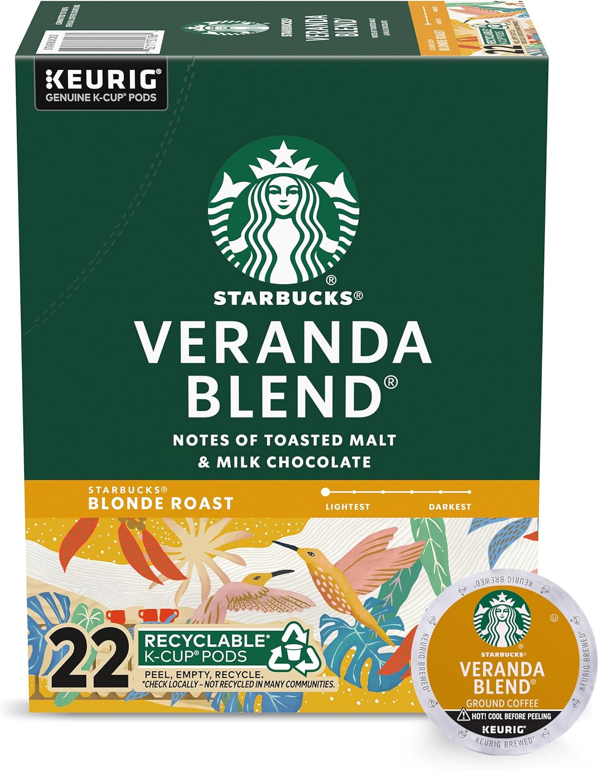 Starbucks Coffee Company Veranda Blend Blond Roast K-Cup Pods - 22 count - 1 box, 22 Count (Pack of 1)