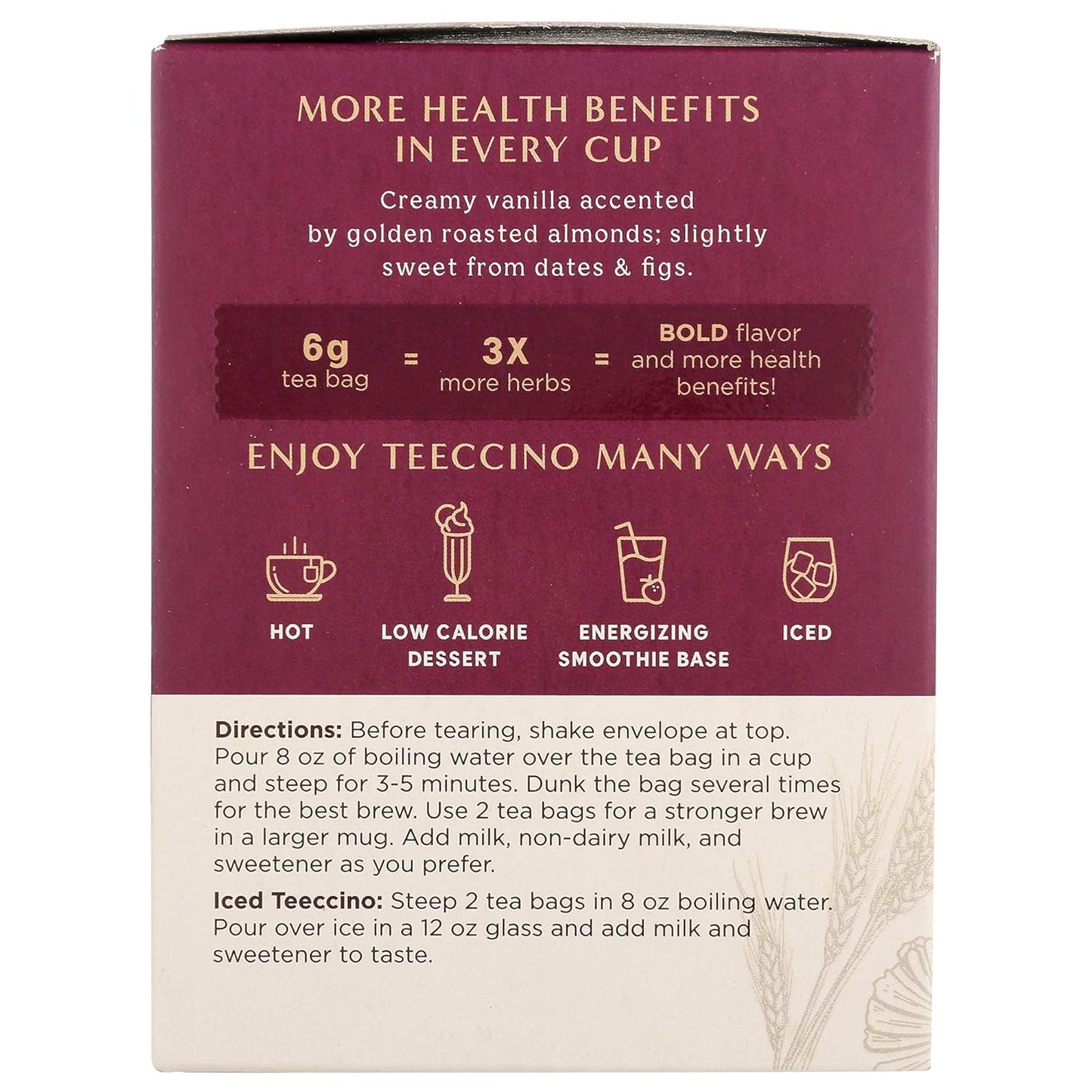 Teeccino Hazelnut & Vanilla Nut Herbal Tea Variety Pack - Roasted Herbal Tea That’s Caffeine Free & Prebiotic for Natural Energy, 10 Tea Bags (Pack of 4)