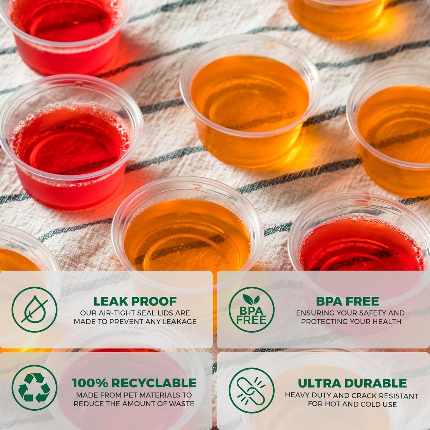 Freshware Plastic Portion Cups with Lids [5.5 Ounce, 100 Sets] Souffle Cups, Jello Shot Cups, Condiment Sauce Containers For Sampling, Sauce, Snack or Dressing