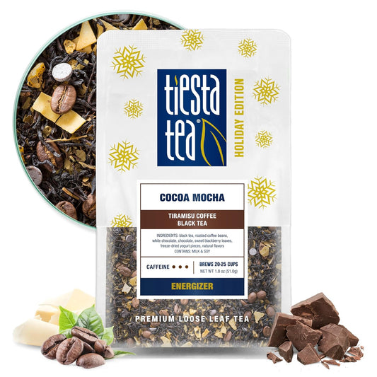 Tiesta Tea Cocoa Mocha, Premium Loose Leaf, Tiramisu Coffee Black Tea, Chocolate and Roasted Coffee, High Caffeinated Blend, Holiday, Hot or Iced Brews, Up to 25 Cups, 1.8 Ounce Resealable Pouch