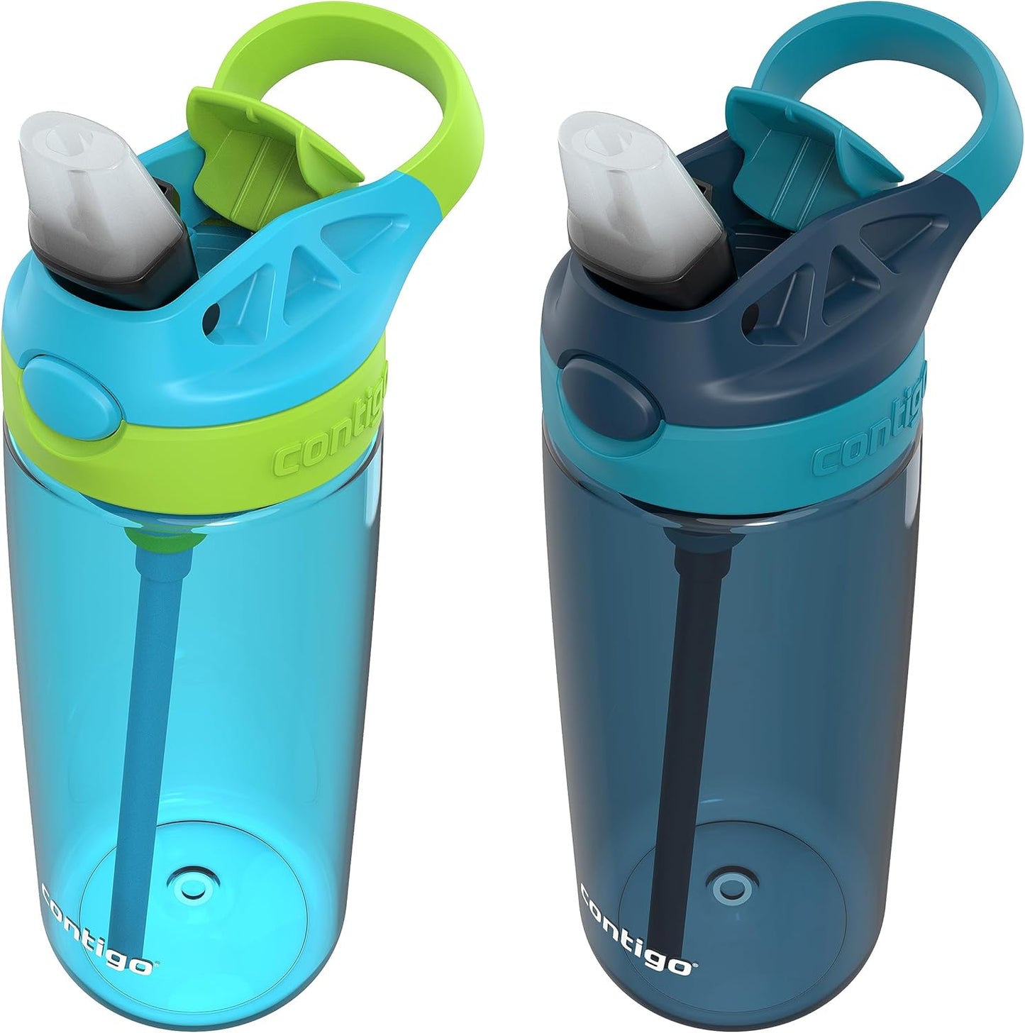Contigo Kids 20oz 2-Pack Aubrey Water Bottles with Cleanable Silicone Straw Spill-Proof Lid Dishwasher Safe Blue Raspberry/Cool Lime & Blueberry/Juniper BPA-free
