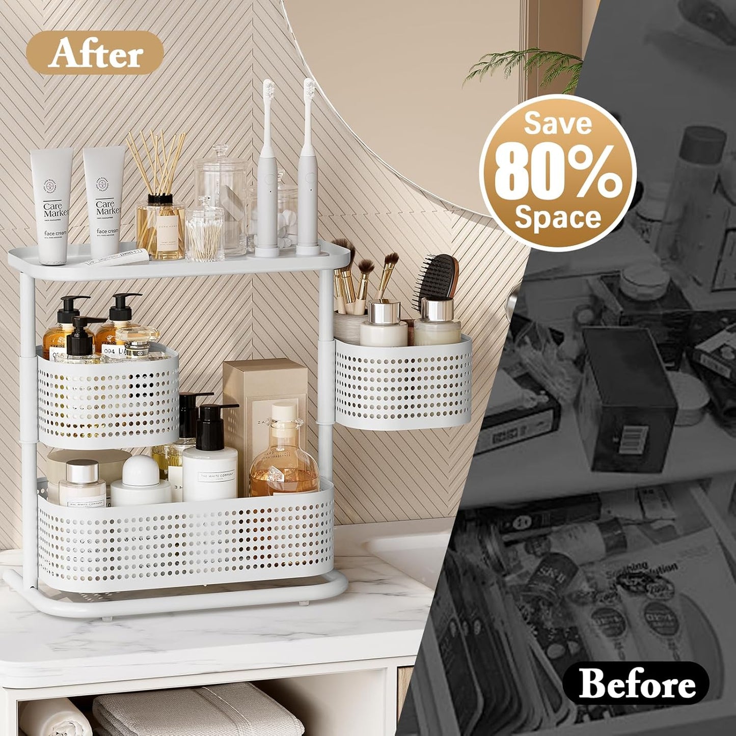 KINGRACK 3-Tier Rotating Bathroom Organizer, Countertop Vanity Tray, Spice Rack Storage, Easy to Assembly Space-Saving Organizer for Bathroom, Kitchen, Laundry Room, White