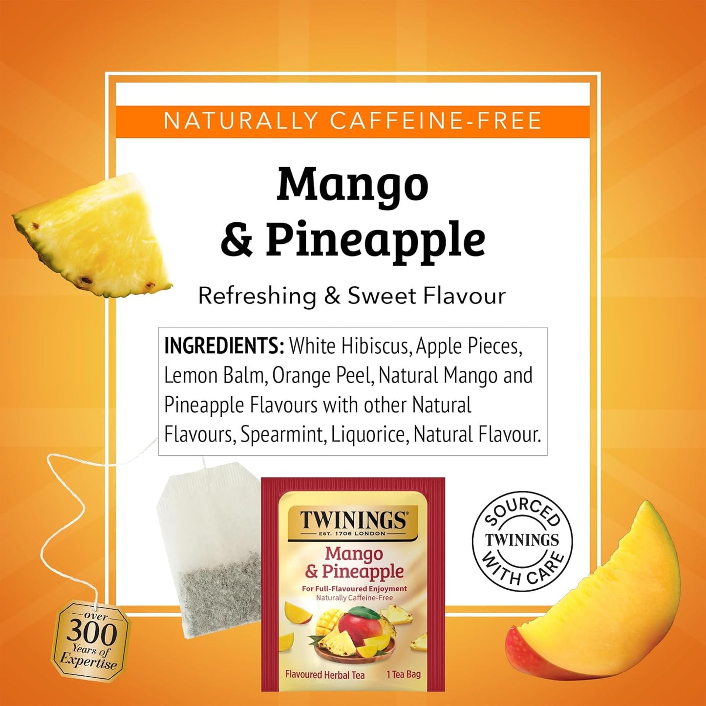 Twinings Mango & Pineapple Herbal Tea Individually Wrapped Bags, 20 Count (Pack of 2), Naturally Caffeine-Free, Enjoy Hot or Iced, 20 Teabags