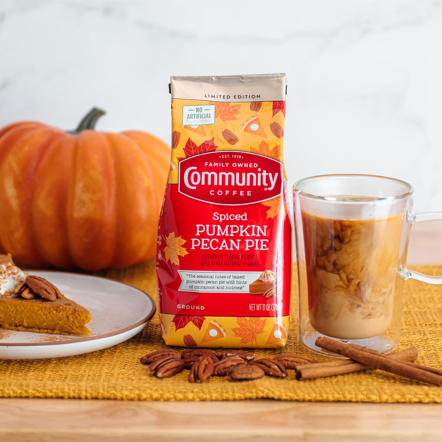 Community Coffee Spiced Pumpkin Pecan Pie Flavored Ground Coffee, Limited Edition, Medium Roast, 11 oz Bag (Pack of 6)