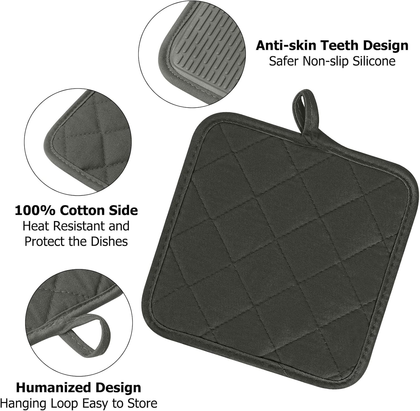 Oven Mitts and Pot Holders Set, Pack of 4, Heat Resistant Silicone Kitchen Mini Oven Mittens for 500 Degrees, Mini Oven Gloves and Hot Pads for Baking Grilling Barbecue Microwave Machine Washable