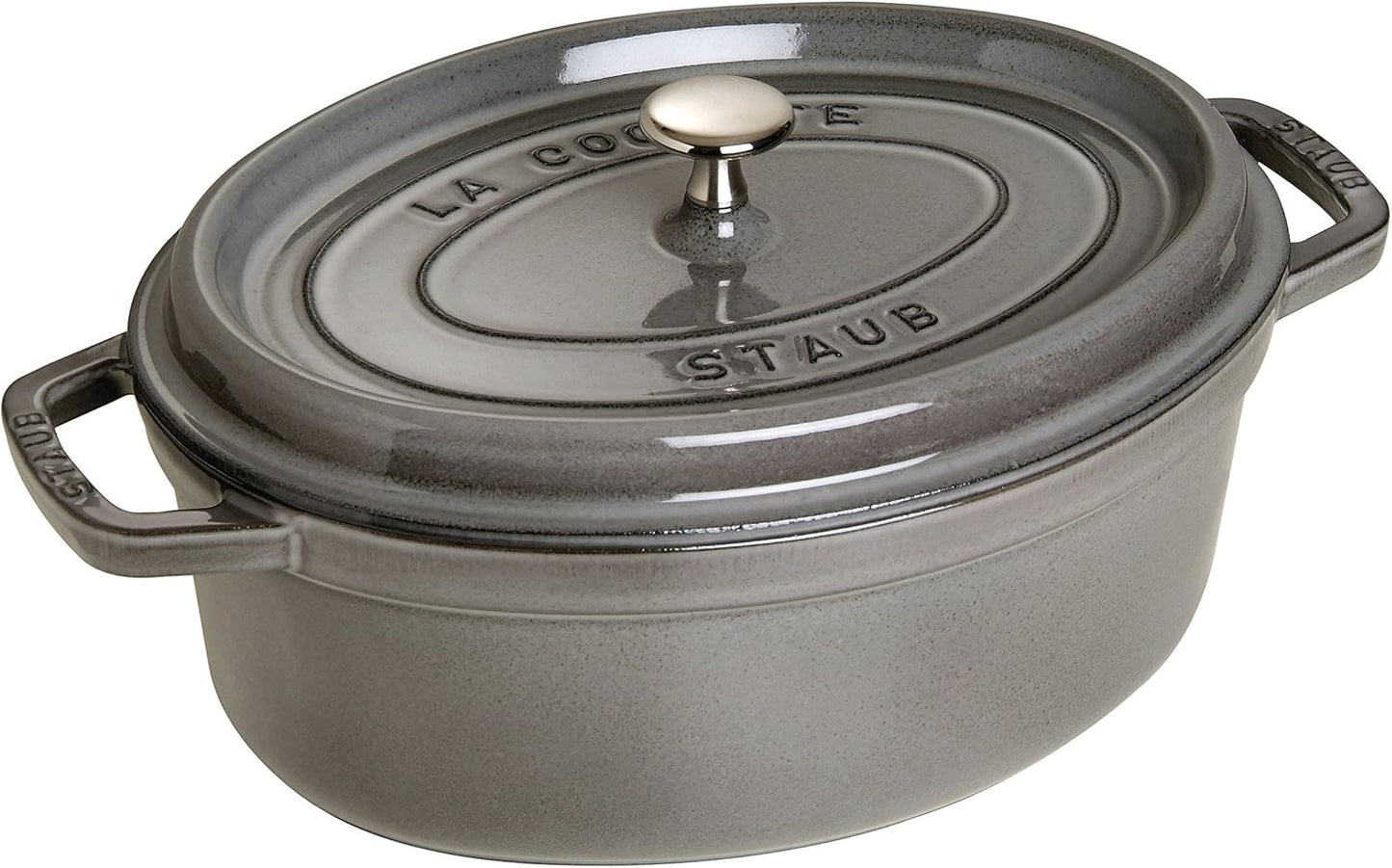 staub La Cocotte Oval 40500-276 Pico Cocotte Oval Gray 10.6 inches (27 cm) Large Two-Handed Cast Enameled Pot, Induction Compatible