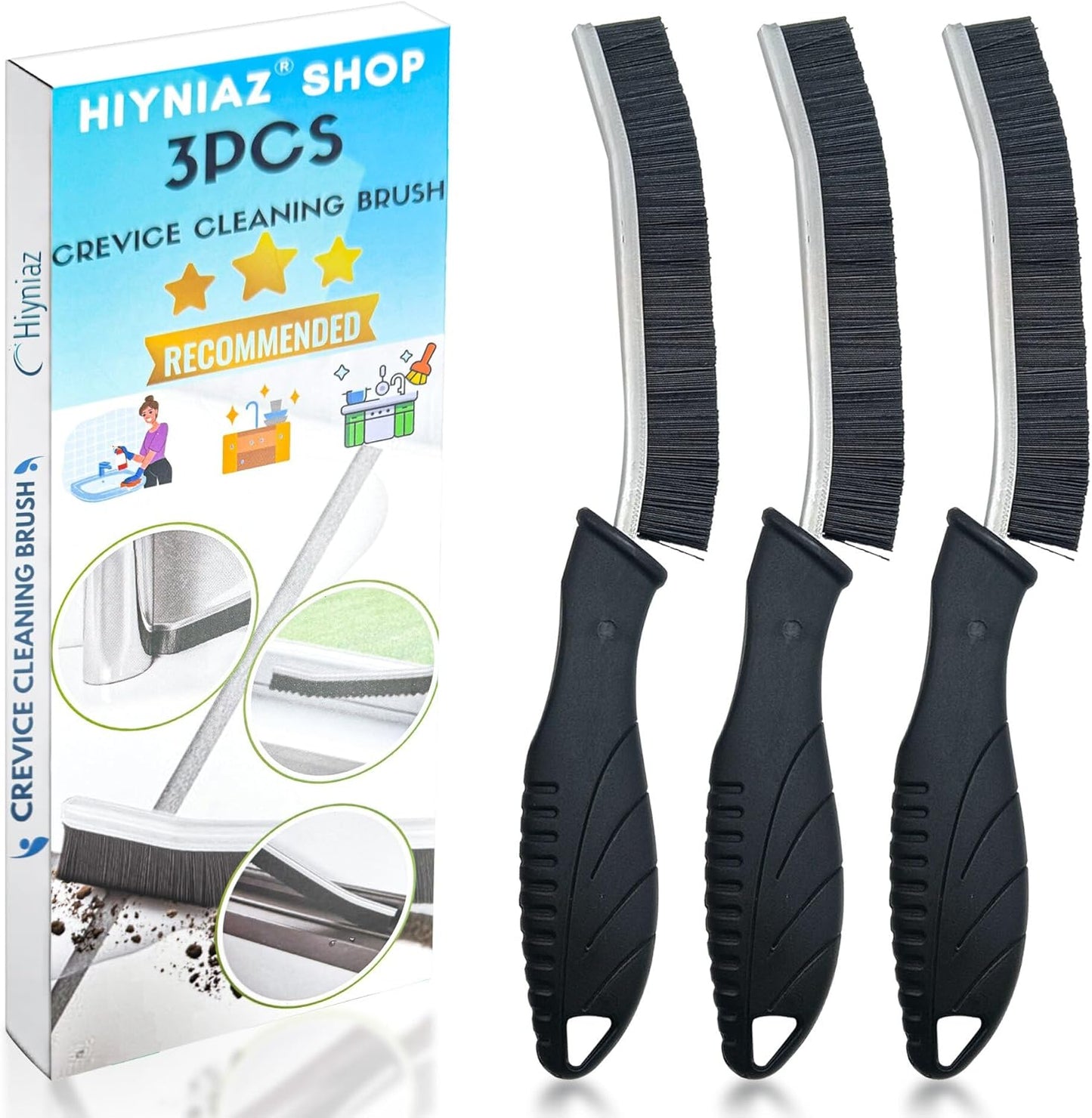 3Pcs Crevice Cleaning Brush Tool Grout Brush Cleaning Supplies, Home Essentials Bathroom Multifunctional Gap Scrub Hard Bristle Brushes for Household Use (Black Cleaning Brush-A)
