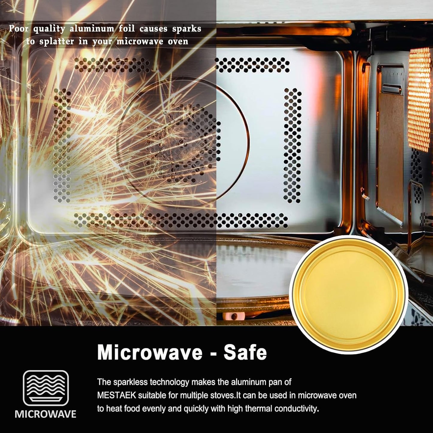 Reusable Aluminum Foil Air Fryer Pans, 20-Pack, 7.1-Inch Diameter, 1.6-Inch Depth, 24.5-Ounce Capacity, Food-Grade, Black & Gold, Thickened for High Temperatures, Dishwasher Safe