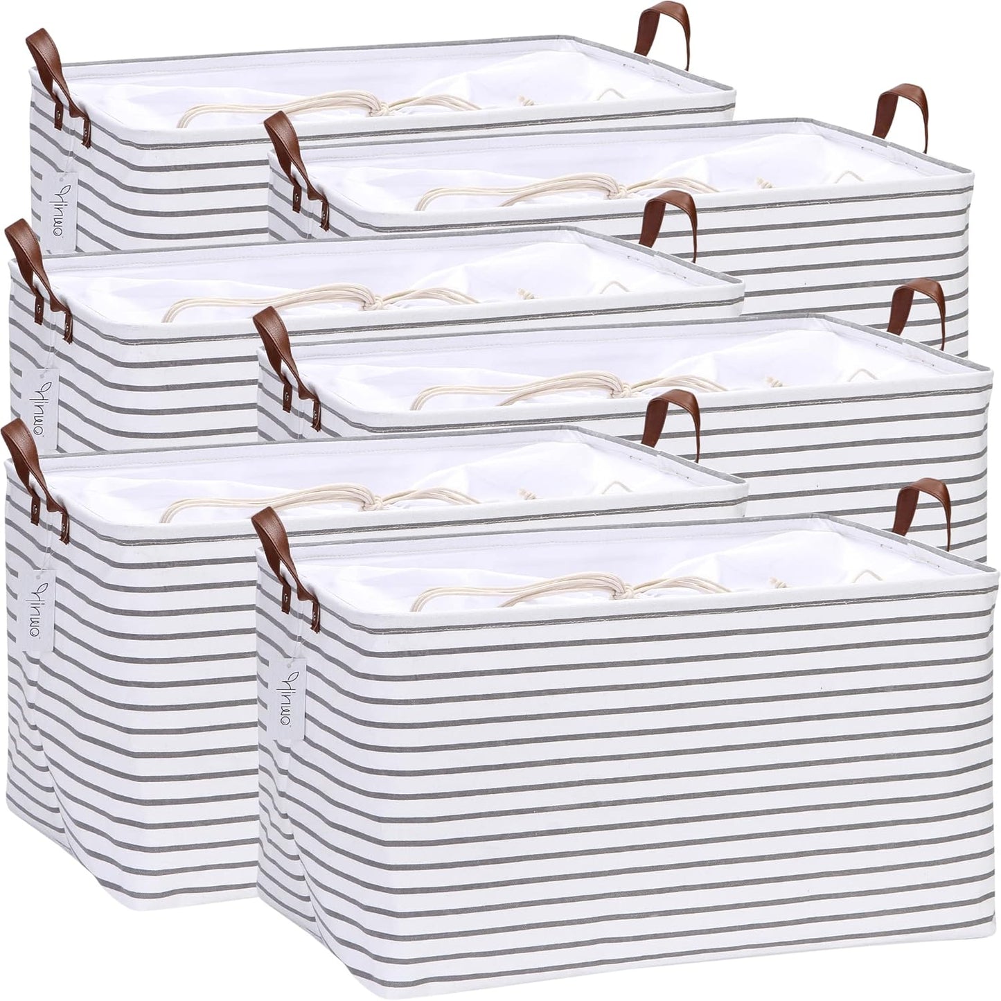 Hinwo 70L Extra Large Storage Bins, 6-Pack Closet Organizers and Storage, Foldable Clothes Storage Baskets with Handles, Containers for Clothing, Blanket, Comforters, Toys, Bedding (Gray Stripe)