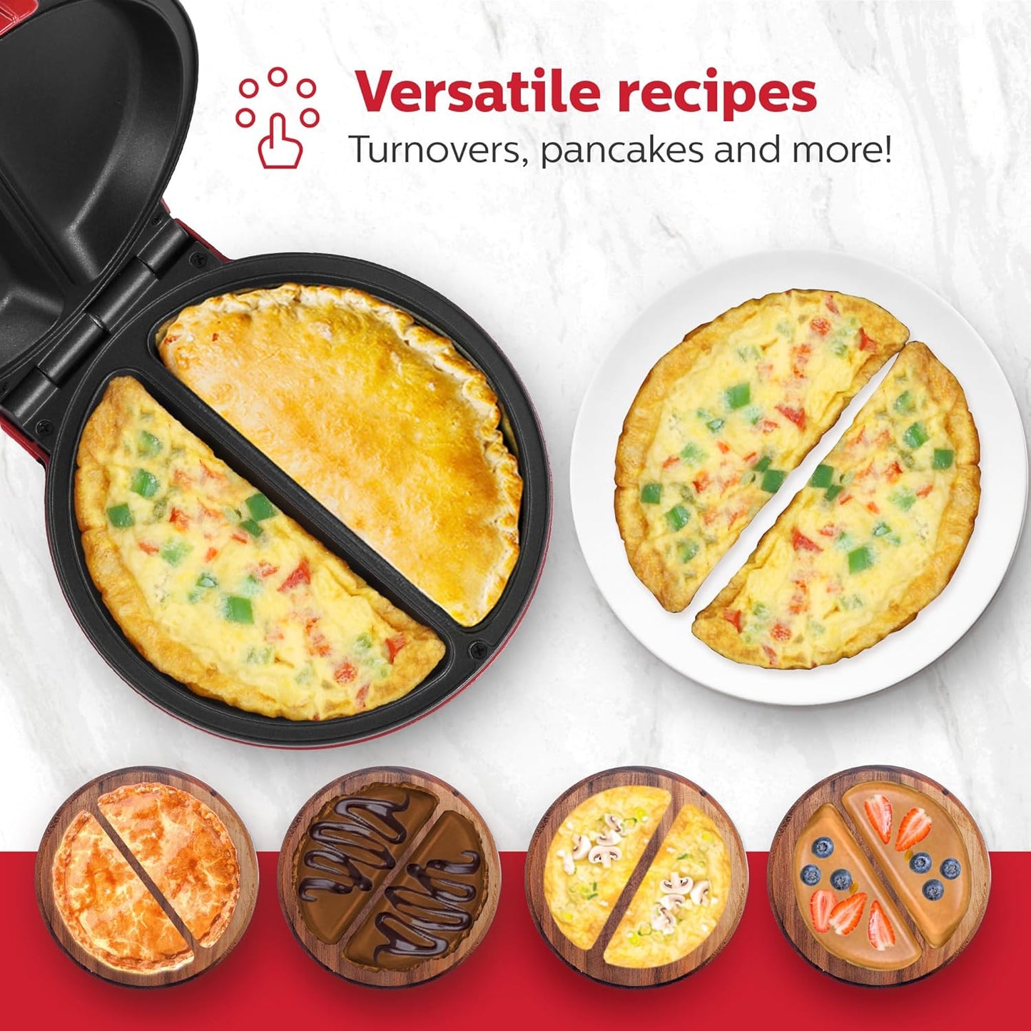 Holstein Housewares Omelet Maker, Non-Stick, Stainless Steel | 2 Individual Portions | Red | Pack of 6