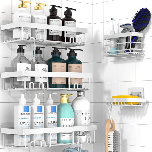 Moforoco Adhesive Shower Caddy Organizer Shelves Rack - 5 Pack Corner Bathroom Storage Organization, Home & Kitchen Decor Inside RV Accessories, Hanging First Apartment Household Camper Essentials