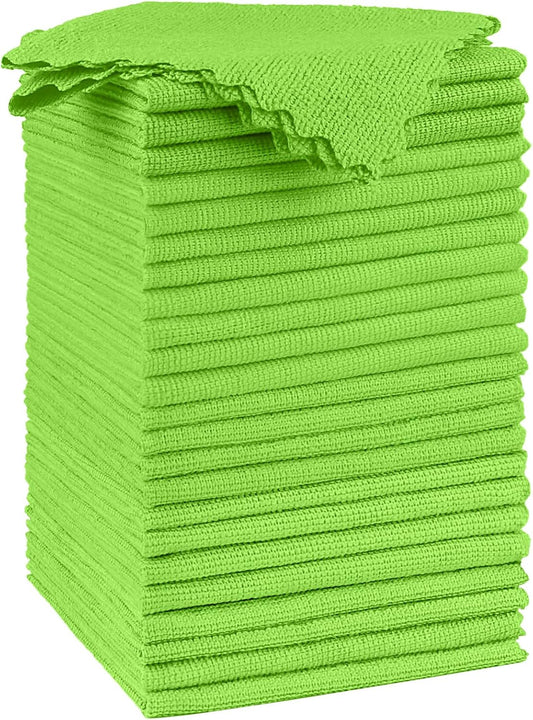 Orighty Microfiber Cleaning Cloth, 24 Pack Highly Absorbent Cleaning Supplies, Reusable Clean Rags for House, Microfiber Cloth for Kitchen, Window, Car Care, 11.5x11.5 inch Green