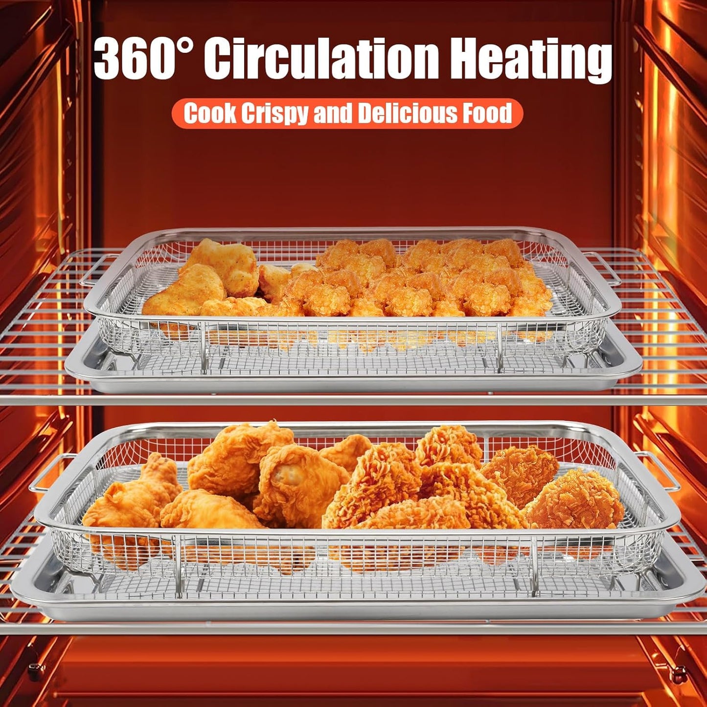 2 Set Air Fryer Basket,Oven Air Fryer Basket and Tray Set 15.6" x 11.6" &12.9"x9.7", Non-Stick Surface,Easy to Clean,With 100 PCS Parchment Papers