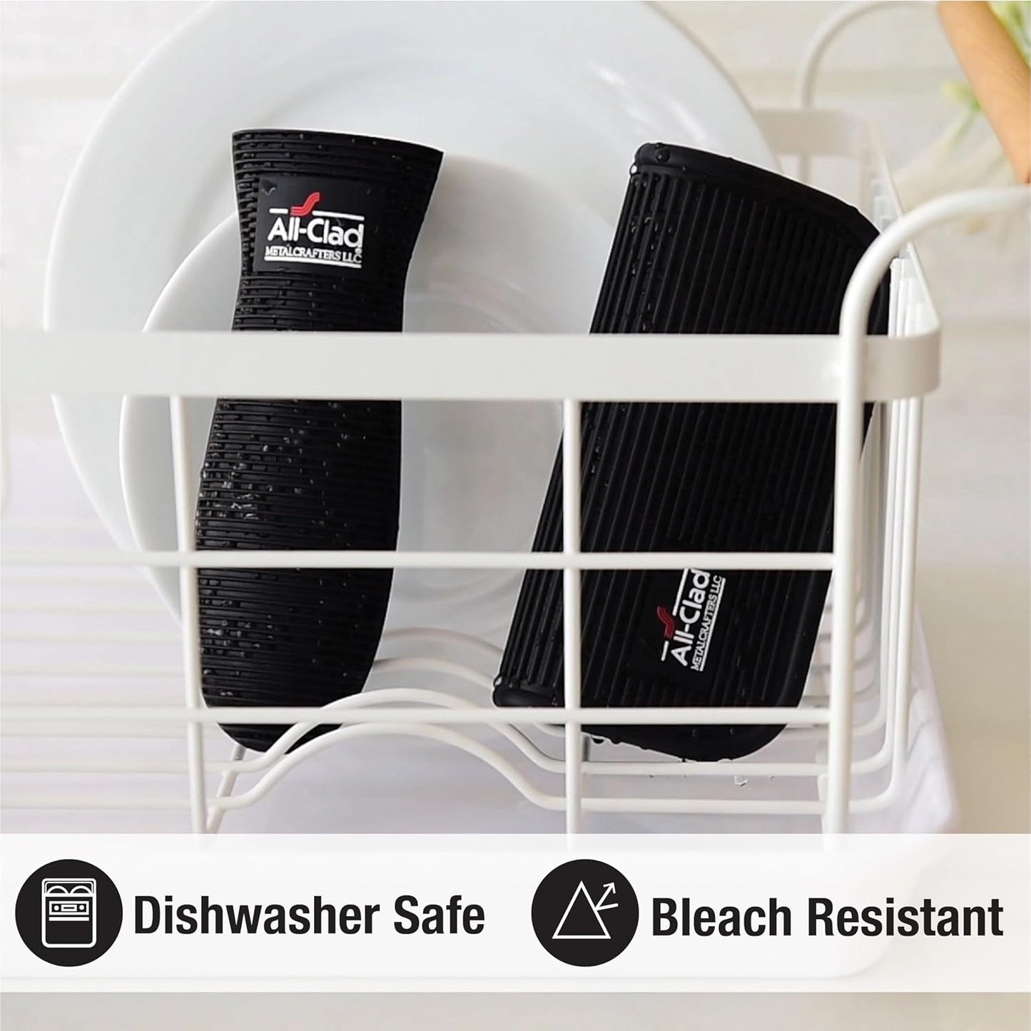 All-Clad Silicone Grip Set: 100% Silicone Flexible & Heat Resistant Ribbed Grip Set - Perfect for Cast Iron, Steel, or Glass, (2-Piece), Black/Grey