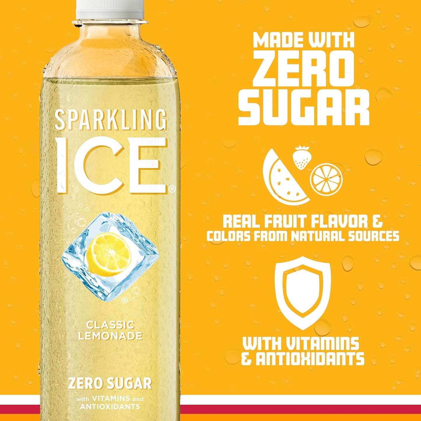 Sparkling Ice, Classic Lemonade Sparkling Water, Zero Sugar Flavored Water, with Vitamins and Antioxidants, Low Calorie Beverage, 17 oz Bottles (Pack of 12)