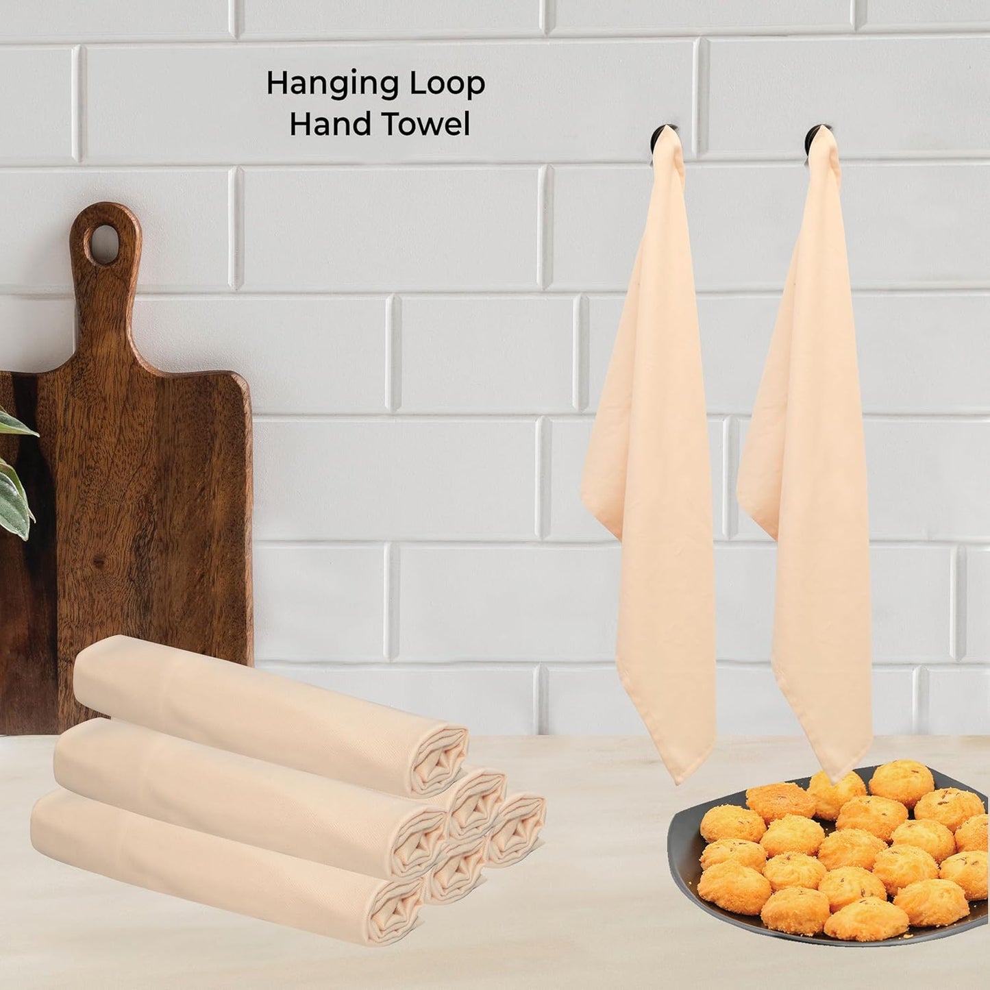 Urban Villa Kitchen Towels Solid Beige Towels Set of 6 20" X30” 100% Cotton Highly Absorbent Quick Drying Dish Cloths & Dish Towels Thanksgiving Fall Tea Towels with Hanging Loop Towels