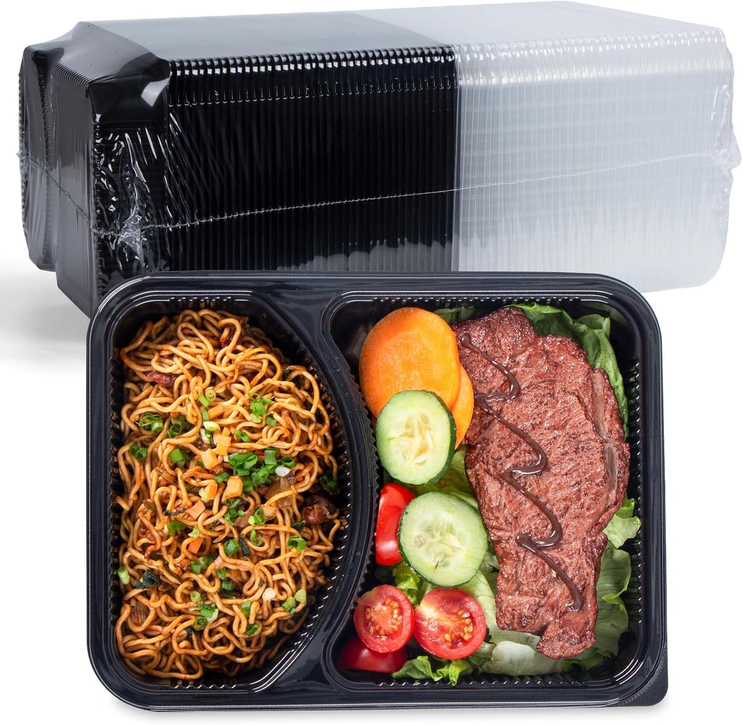 YANGRUI Takeout Containers with Lid 40 Pack 41 oz - Shrink Wrap 2 Compartment Leakproof | Reusable BPA Free Flexible Pure PP Plastic Food Container | Microwave & Dishwasher Safe Restaurant Lunch Boxes