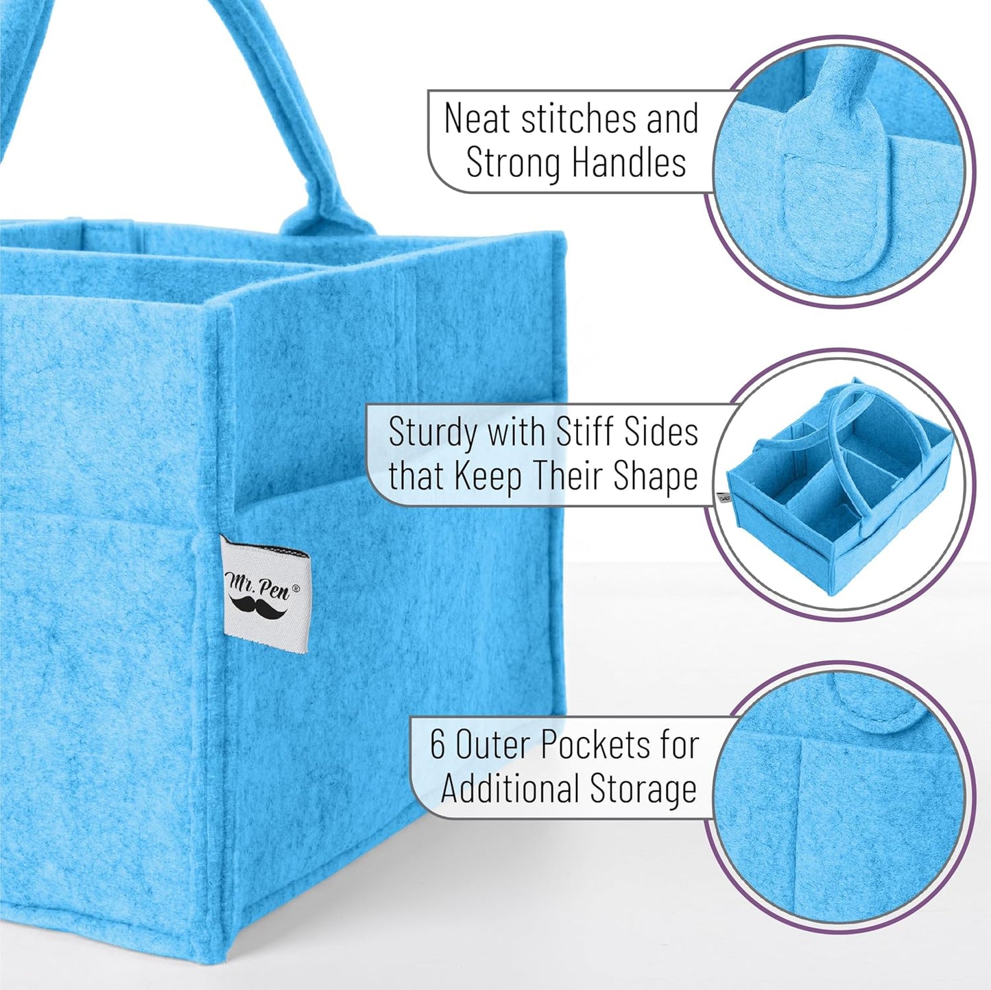 Mr. Pen- Baby Diaper Caddy Organizer, 1 Pack, Blue, Baby Caddy Organizer with Handle, Compact Size, Collapsible & Portable