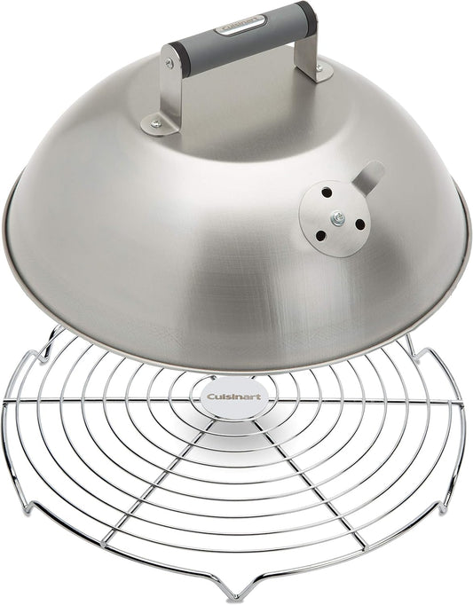 Cuisinart 12.25" Melting Dome with Bonus Wire Rack, Stainless Steel Grill Dome with Vent for Steaming, Smoking & Melting Cheese, Ideal for BBQ, Griddles, and Outdoor Cooking