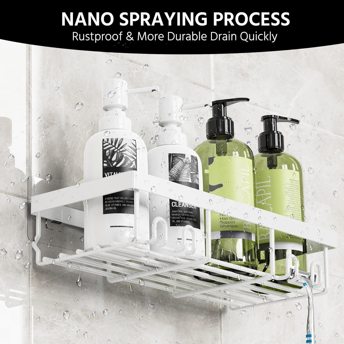 Moforoco 3-Pack Shower Caddy Basket Shelf with Soap Holder, No Drilling Traceless Adhesive Shower Wall Shelves, Rustproof White Bathroom Shower Storage Organizer