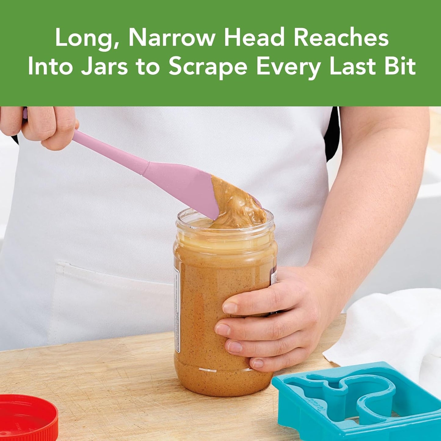 Tovolo Flex-Core Silicone Spatula Jar Scraper - Long-Handled Rubber Spatula with Angled Head for Scooping & Scraping - Heat-Resistant Spatulas for Kitchen Use, Dishwasher Safe & BPA-Free