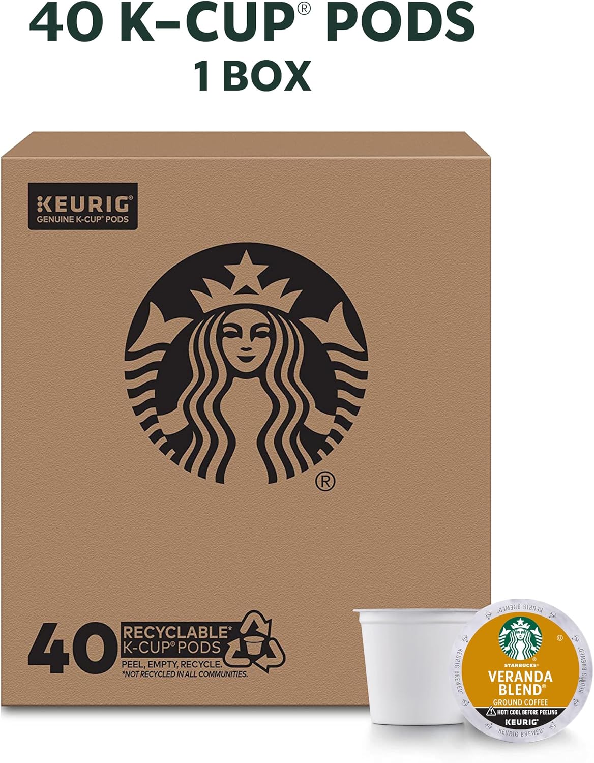 Starbucks Light Roast K-Cup Coffee Pods — Veranda for Keurig Brewers — 1 box (40 pods)