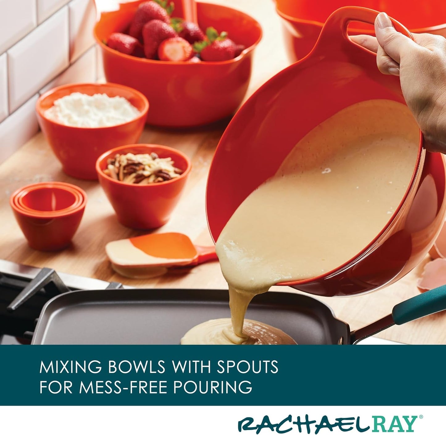 Rachael Ray Pantryware Mixing Bowl Measuring Cup and Utensil Set, 10 Piece, Orange