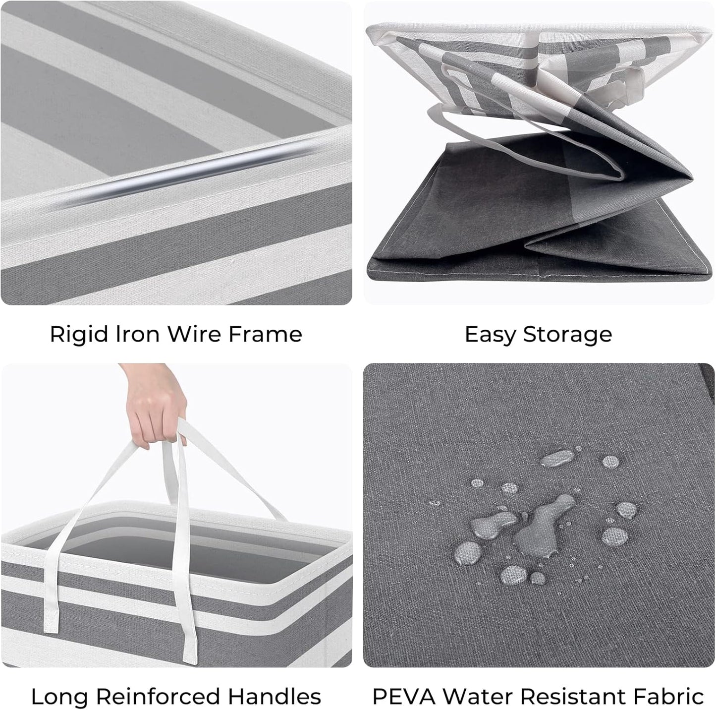 HomeHacks 2 Pack Large Laundry Baskets, Waterproof, Freestanding Laundry Hampers, Collapsible Clothes Hamper with Reinforced Handles in Laundry, College Dorm, Bathroom, Bedroom (Grey+Blue, 125Lx2)