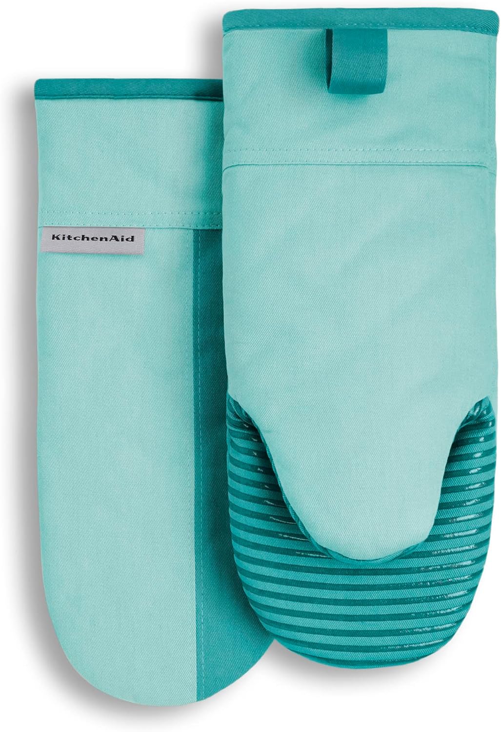 KitchenAid Beacon Two-Tone Non-Slip Oven Mitt Set, Aqua Sky, 5.75"x13", 2 Piece