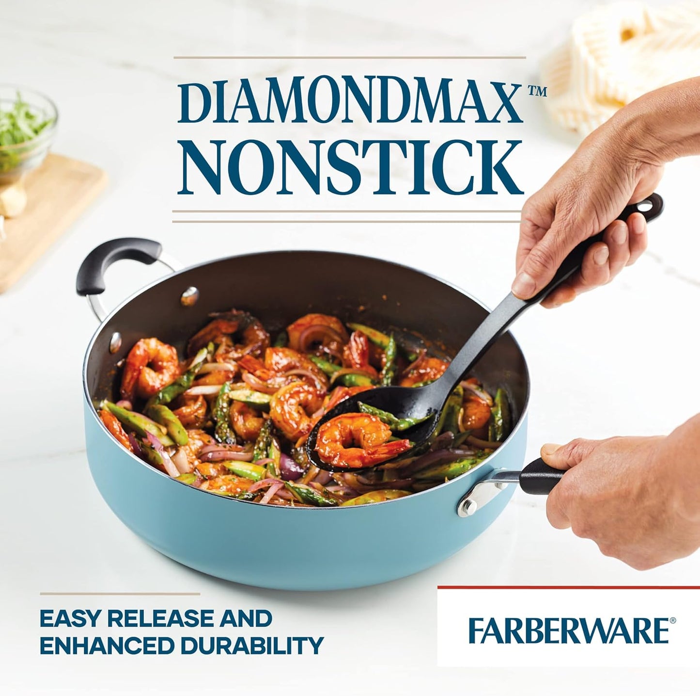 Farberware Cookstart DiamondMax Nonstick Jumbo Cooker with Lid and Helper Handle, Dishwasher Safe, 6 Quart - Aqua