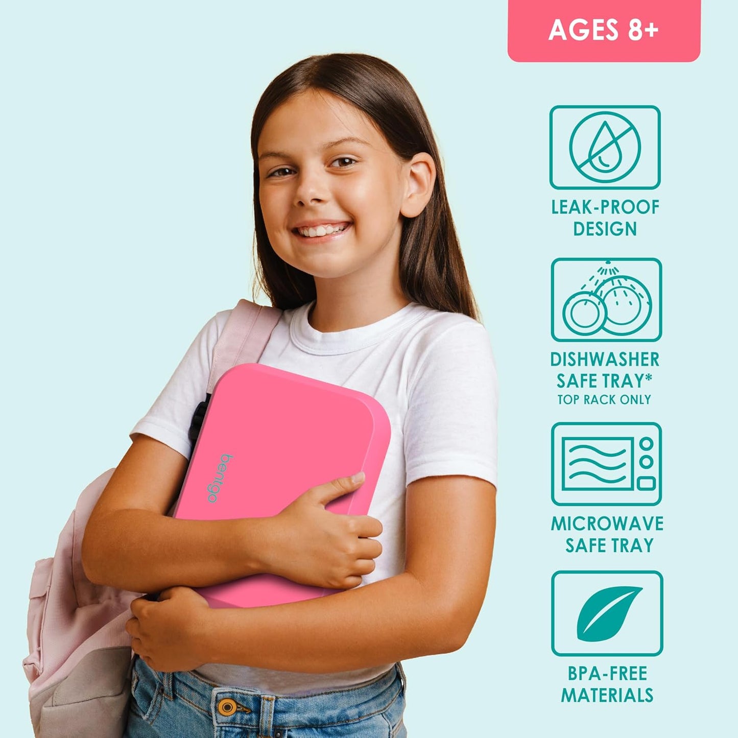 Bentgo Pop - Leak-Proof Lunch Box & Removable Divider for Ages 8+ & Teens - Lunch Container Holds 5 Cups of Food; 3-4 Compartments; Microwave/Dishwasher Safe; 2 Year Warranty (Bright Coral/Teal)