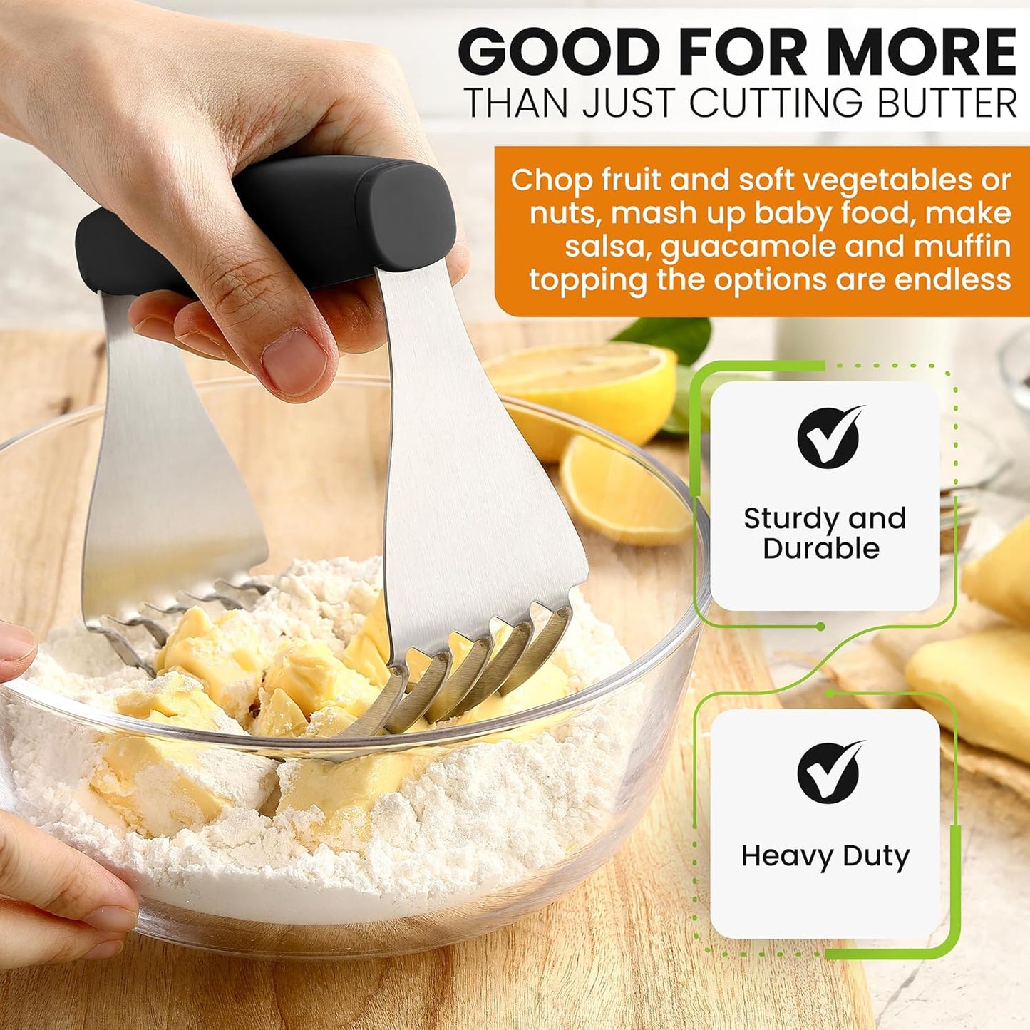 Spring Chef Dough Blender For Baking, Heavy Duty Dough Cutter Tool, Stainless Steel Pastry Cutter Tool with Sharp & Sturdy Blades, Pastry Blender for Easy Mixing, Dishwasher Safe - XL Size - Black