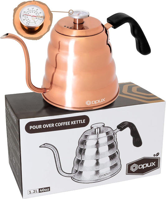 OPUX Pour Over Coffee Kettle with Gooseneck | Stainless Steel 40 oz, Stovetop Induction Goose Necked Kettle Slow Pour Drip Spout (1.2 Liter, 40 fl oz) Copper