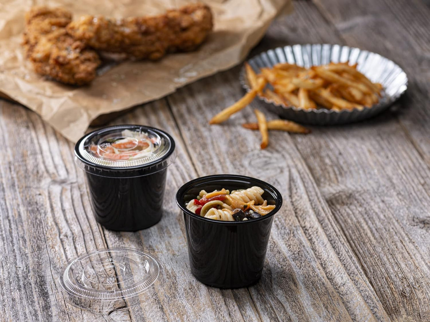 (5 oz - 100 Sets) Black Diposable Plastic Portion Cups With Lids, Small Mini Containers For Portion Controll, Jello Shots, Meal Prep, Sauce Cups, Slime, Condiments, Medicine, Disposable Souffle Cups