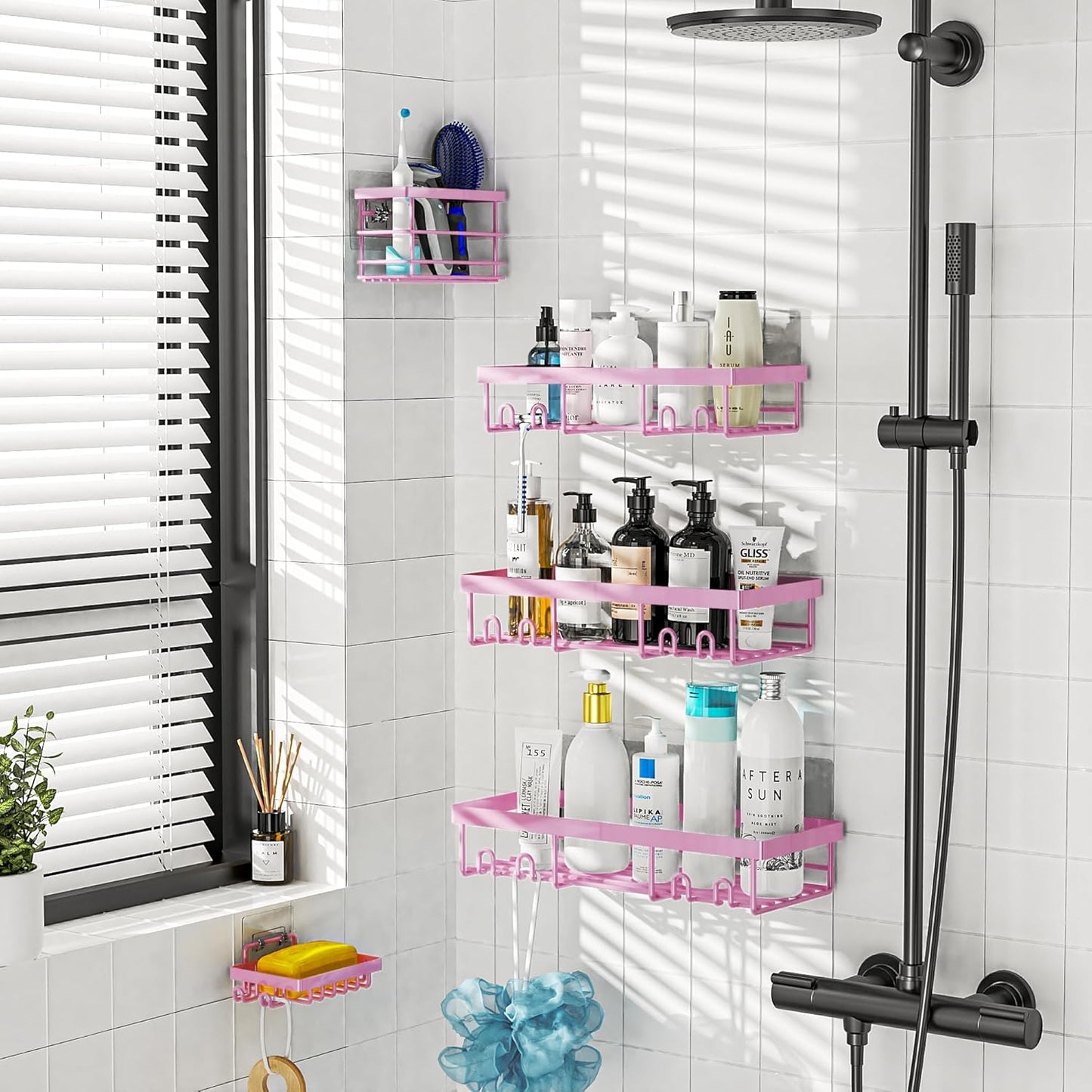 Moforoco Adhesive Shower Caddy Organizer Shelves Rack - 5 Pack Corner Bathroom Storage Organization, Home & Kitchen Decor Inside RV Accessories, Hanging First Apartment Household Camper Essentials