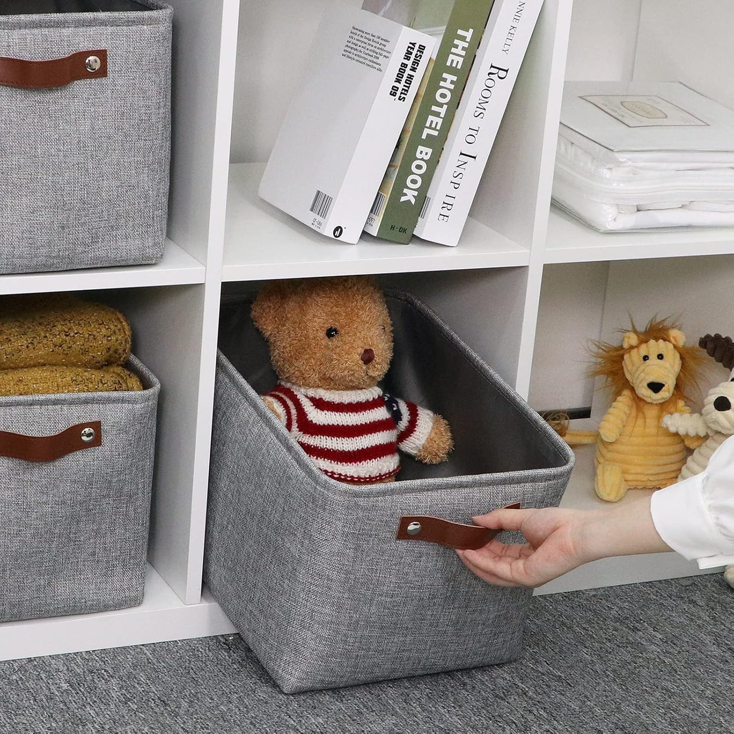 HNZIGE Storage Basket Bins(3 Pack) Large Collapsible Storage baskets for organizing Shelf Closet Bedroom, Perfect Storage Box with Handles for Closet, Clothes, Toy, Home?Gray, 15" x 11" x 9.5"?