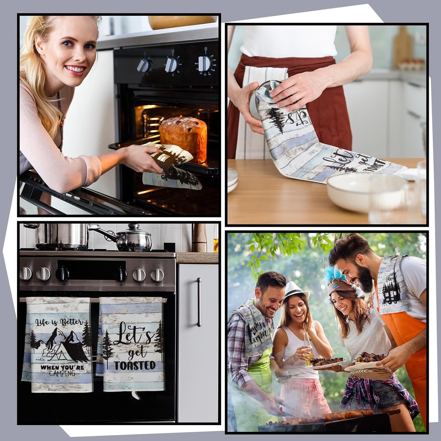 Boyiee Set of 6 Camping Kitchen Towels Happy Camper Tea Towels Absorbent Farmhouse Dish Towels with Funny Sayings 24 x 16 Inches Camping Hand Towels for RV Campers Lovers Gifts Accessories Decorations