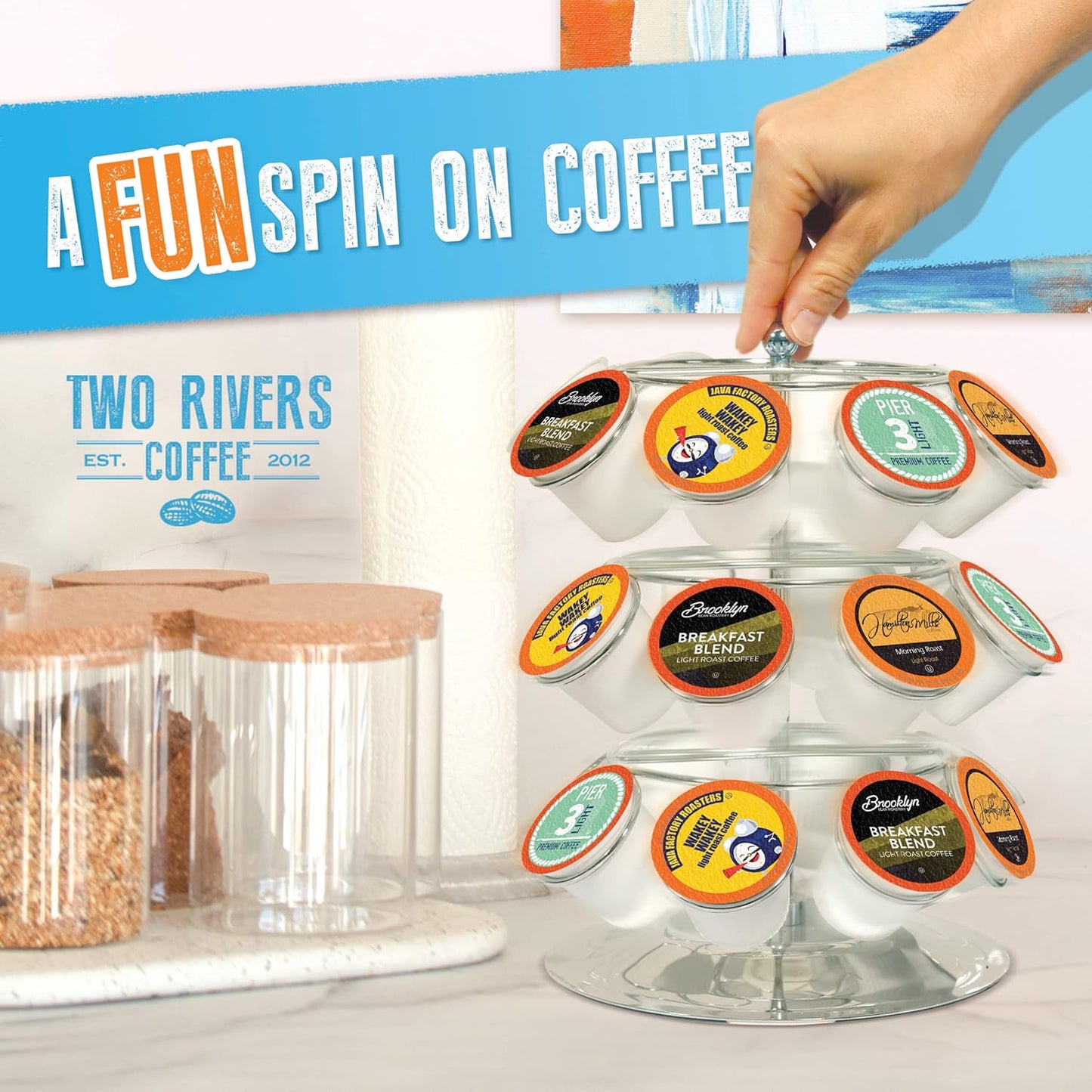Two Rivers Coffee Light Roast Coffee Pods, Compatible with K Cup Brewers Including 2.0, Assorted Variety Sampler Pack, 40 Count