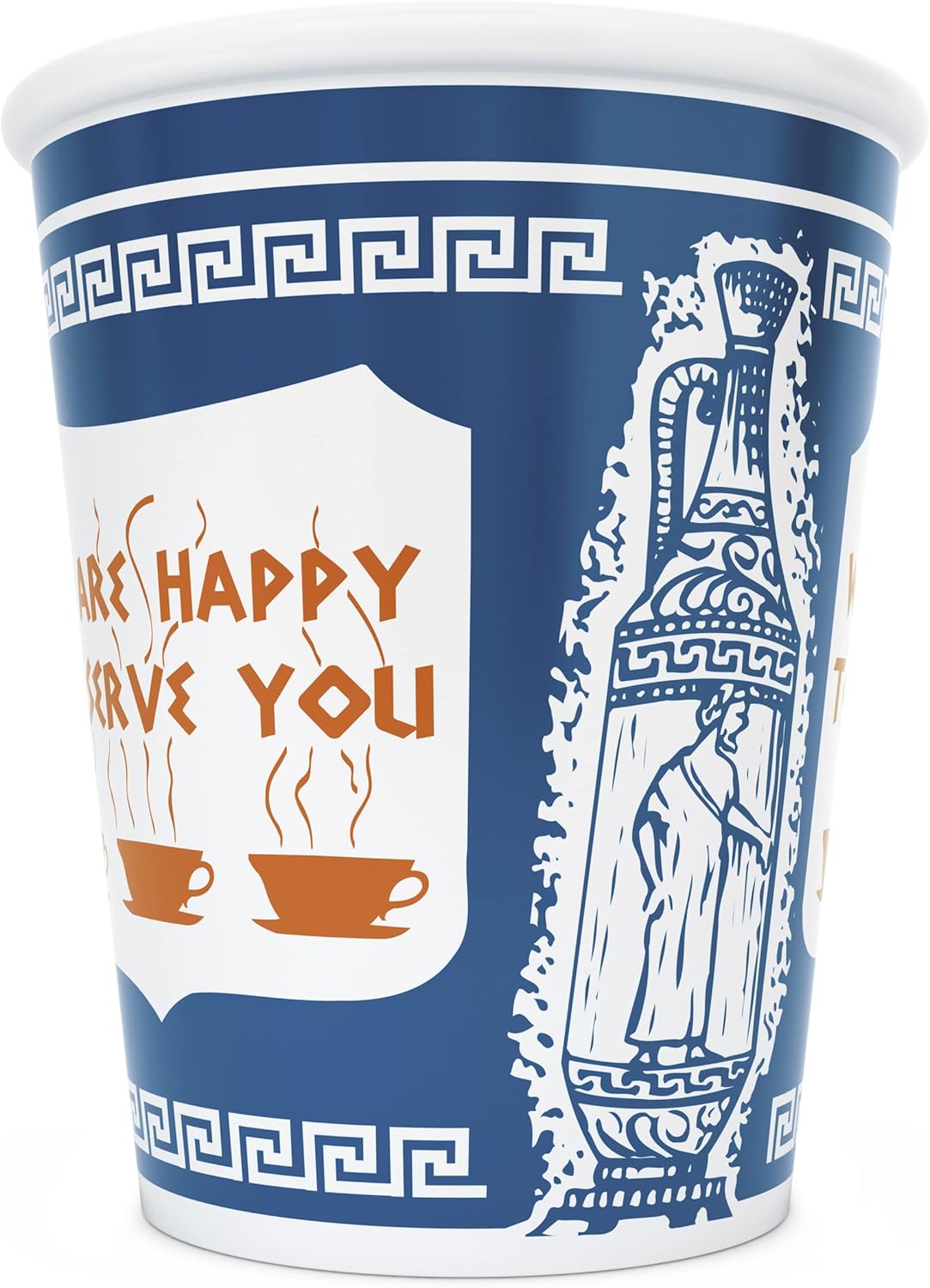 10 oz Ceramic New York City Greek Coffee Cup "We are Happy to Serve You"