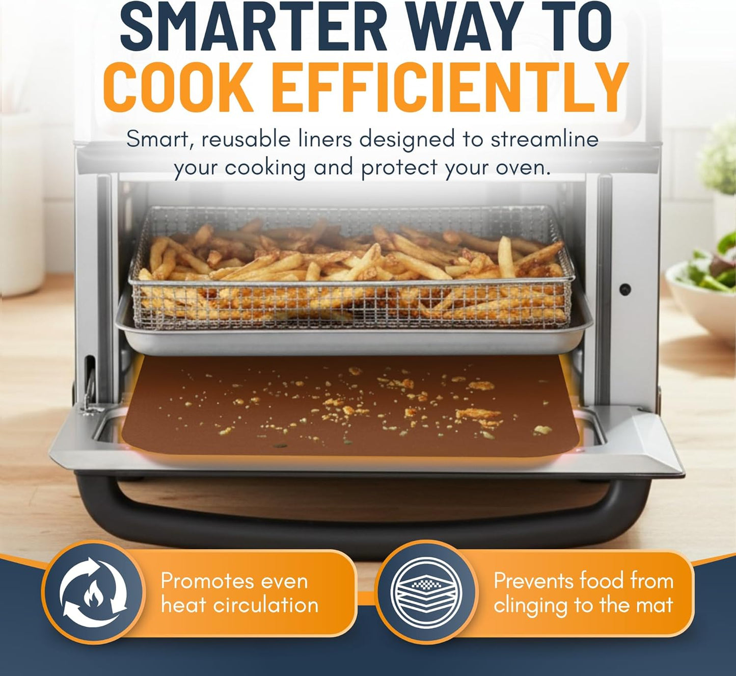 Toaster Oven Liners for Bottom of Oven (2 Pack) Reusable Non-Stick Heat Resistant Toaster Liners, Compatible with Ninja, Cuisinart, Emeril Lagasse & More, Toaster Mat, 12"x12" (Copper)