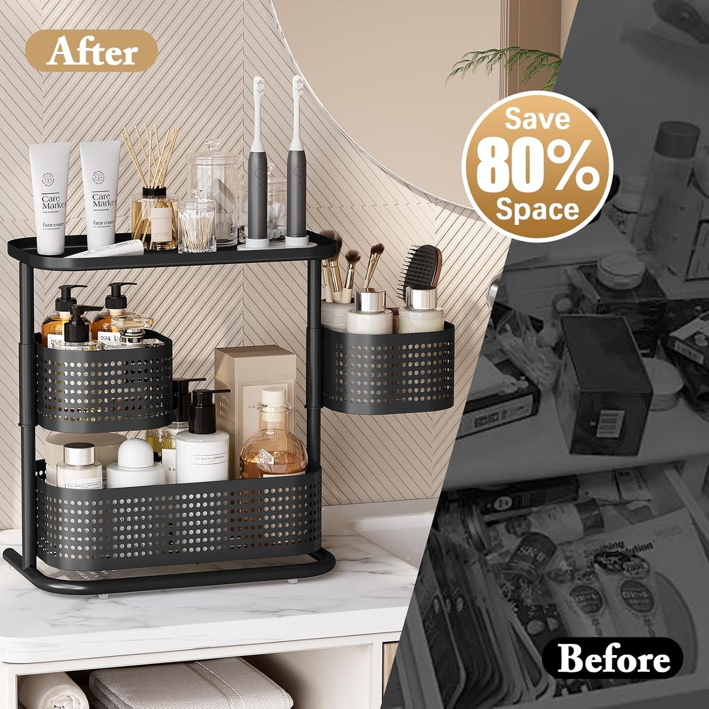 KINGRACK Bathroom Counter Organizer, 3 Tier Rotating Vanity Bedroom Storage cabinet, Cosmetic Holder Standing Shelf, Bathroom Tray for Countertop Storage, Kitchen Spice Rack, Black