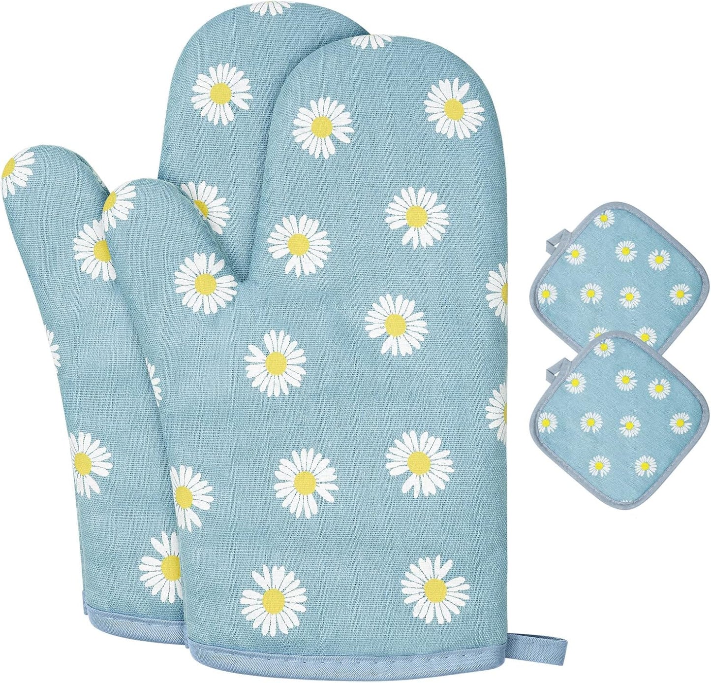 AUAUY Oven Mitts and Pot Holders, 392°F Heat Resistant Cooking Gloves and Hot Pads, Baking Mittens Grilling Gloves BBQ Gloves. Non-Slip Kitchen Mittens Home Essentials for Oven Cooking Baking Grilling