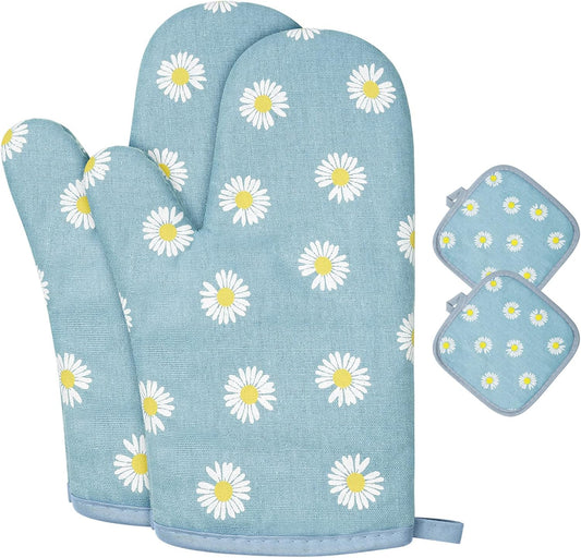 AUAUY Oven Mitts and Pot Holders, 392°F Heat Resistant Cooking Gloves and Hot Pads, Baking Mittens Grilling Gloves BBQ Gloves. Non-Slip Kitchen Mittens Home Essentials for Oven Cooking Baking Grilling