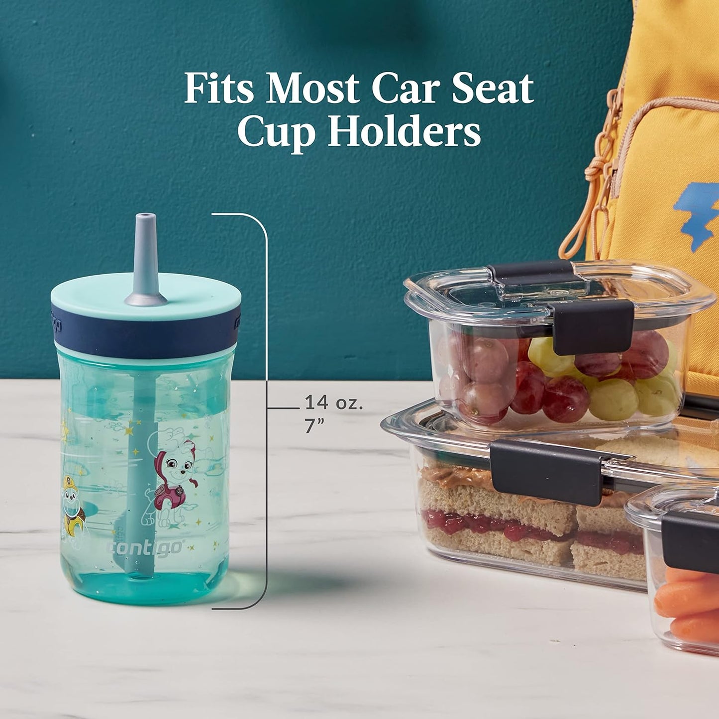 Contigo Leighton Kids Water Bottle, 2-Pack, 14oz, Paw Patrol, Spill-Proof, Dishwasher Safe Tumbler with Straw, Blue and Yellow