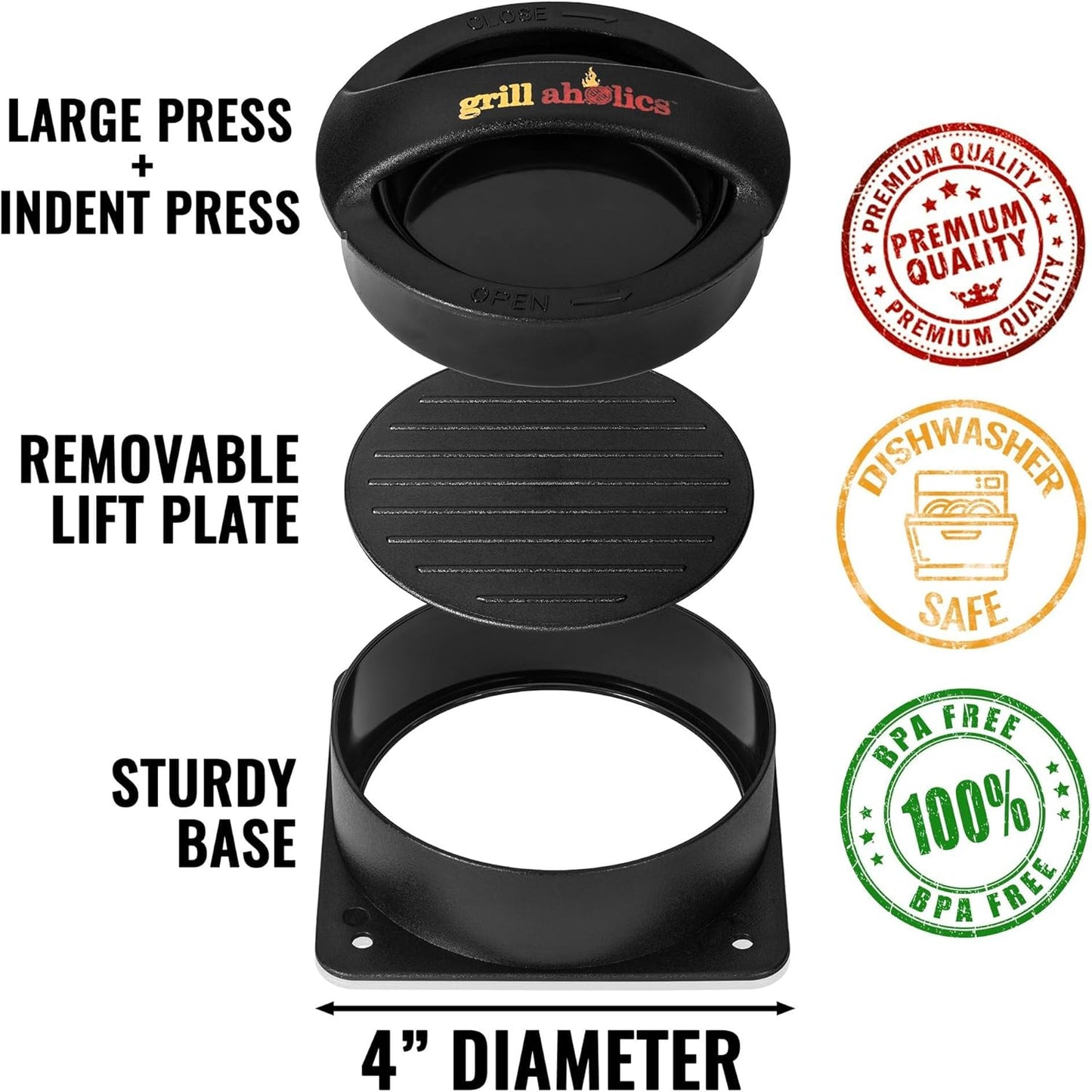 Grillaholics Stuffed Burger Press and Recipe eBook - Extended Warranty - Burger Stuffer & Hamburger Patty Maker - The Perfect Grilling Gift & Stocking Stuffer