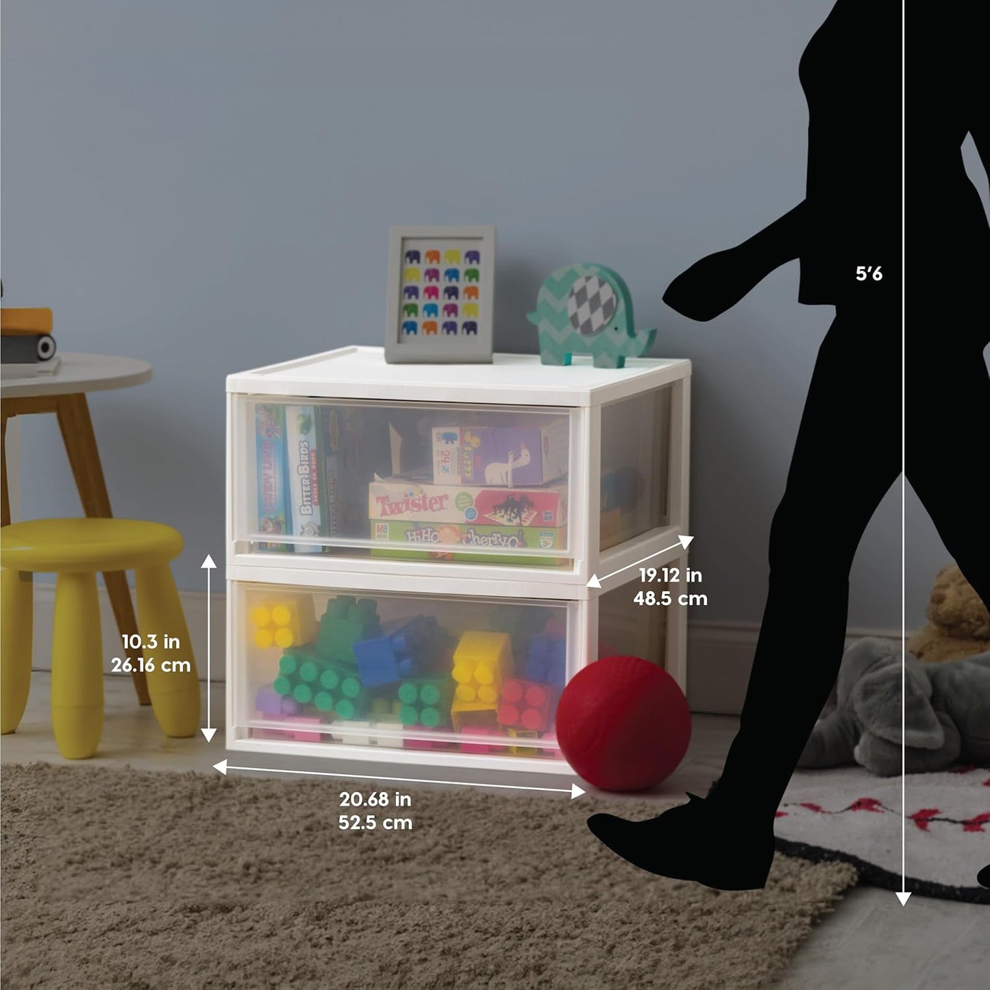 IRIS USA 47 Qt. Extra-Large Stackable Storage Drawer Plastic Drawer Organizer with Clear Doors, for Pantry Bedroom Closet Kitchen Under-Sink Home and Office De-Clutter Shoes and Crafts, White, 2-Pack