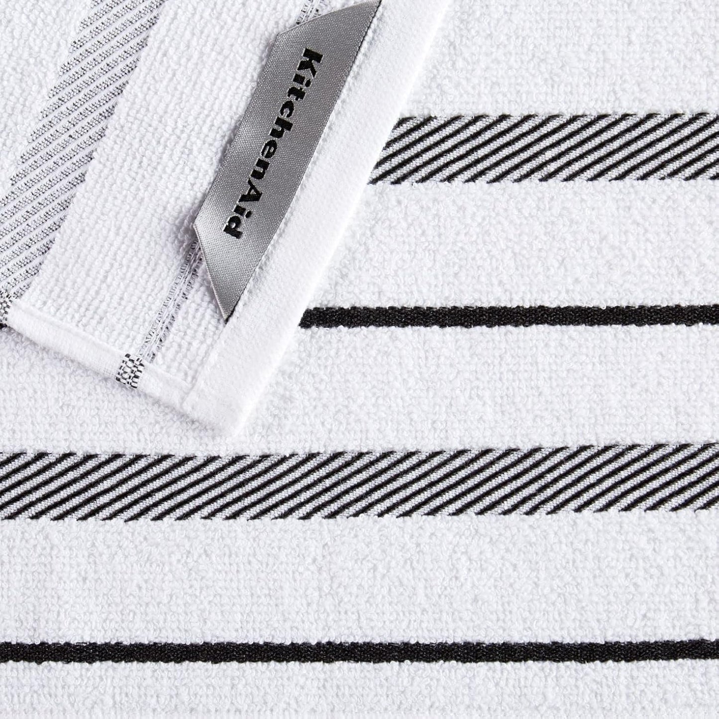 KitchenAid Albany Dishcloth 8 Pack Set, Matte Black/White, 12"x12"